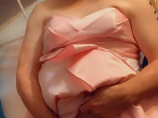 Pantyluvn sissy cumming in pink satin dress