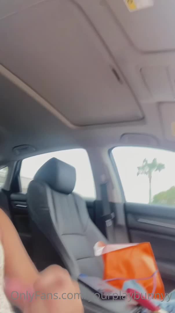 Car cumshot with crochet dress